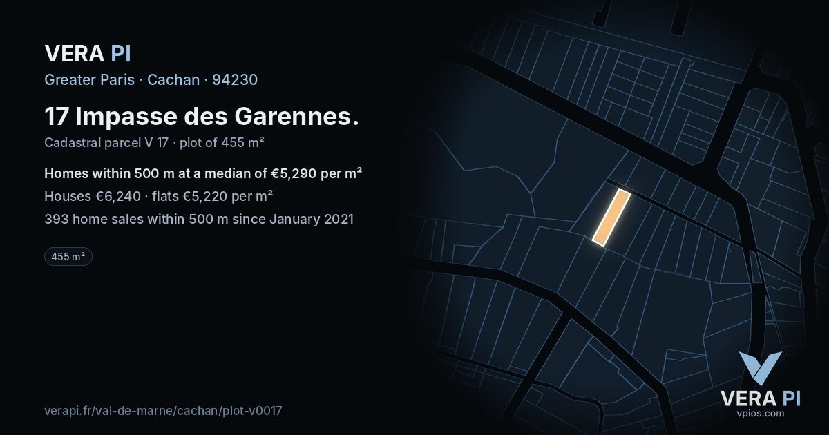 17 Impasse des Garennes, Cachan at night – the plot lit, the parcels around coloured by the prices near them