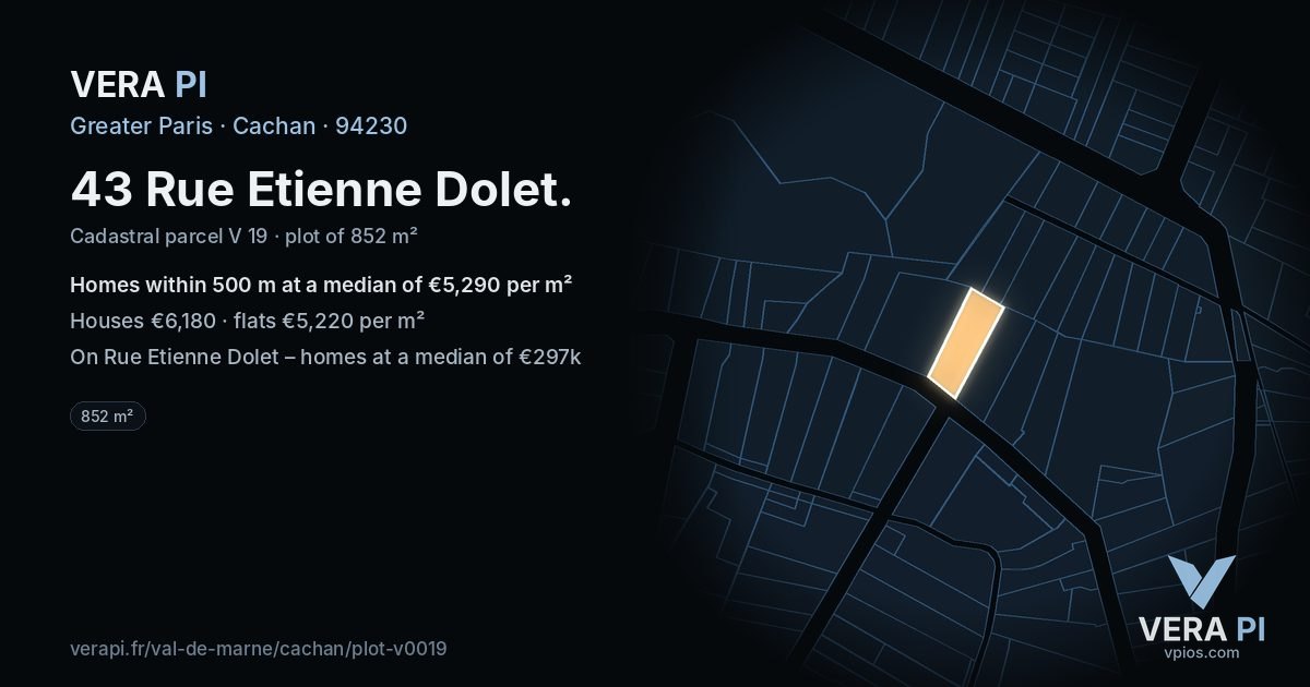 43 Rue Etienne Dolet, Cachan at night – the plot lit, the parcels around coloured by the prices near them