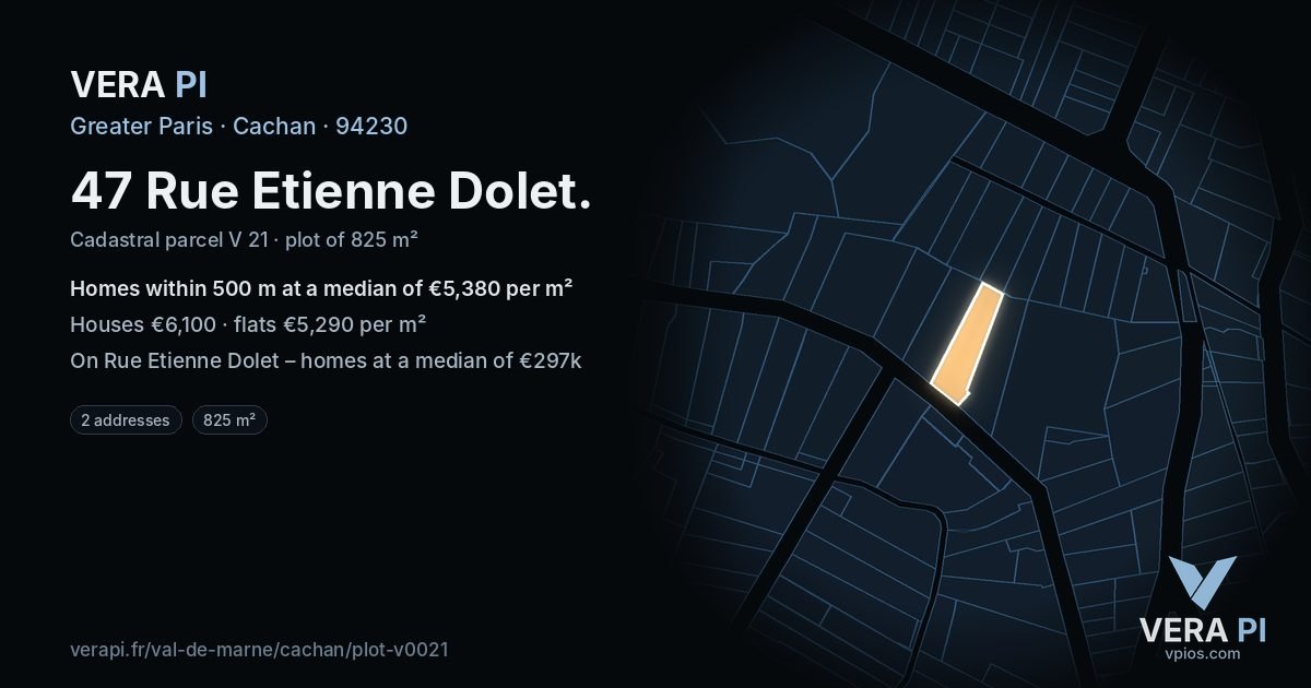 47 Rue Etienne Dolet, Cachan at night – the plot lit, the parcels around coloured by the prices near them