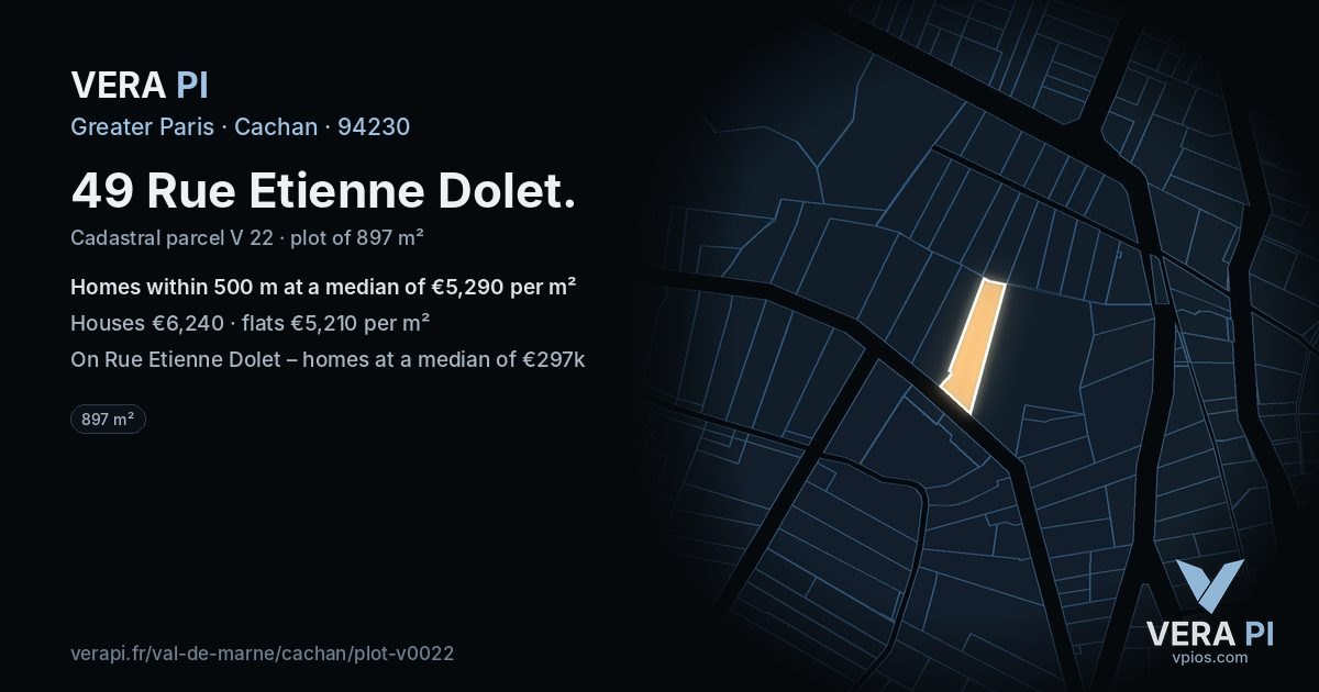 49 Rue Etienne Dolet, Cachan at night – the plot lit, the parcels around coloured by the prices near them