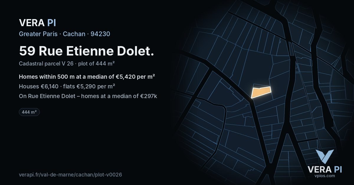 59 Rue Etienne Dolet, Cachan at night – the plot lit, the parcels around coloured by the prices near them