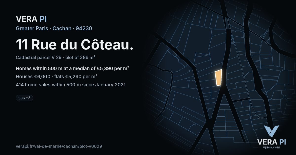 11 Rue du Côteau, Cachan at night – the plot lit, the parcels around coloured by the prices near them