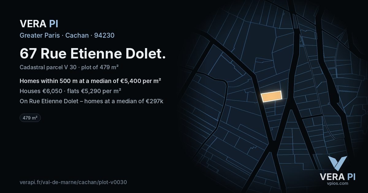 67 Rue Etienne Dolet, Cachan at night – the plot lit, the parcels around coloured by the prices near them