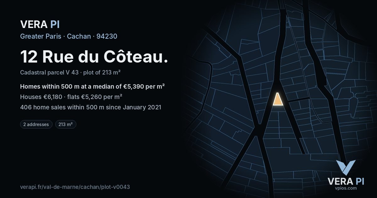 12 Rue du Côteau, Cachan at night – the plot lit, the parcels around coloured by the prices near them