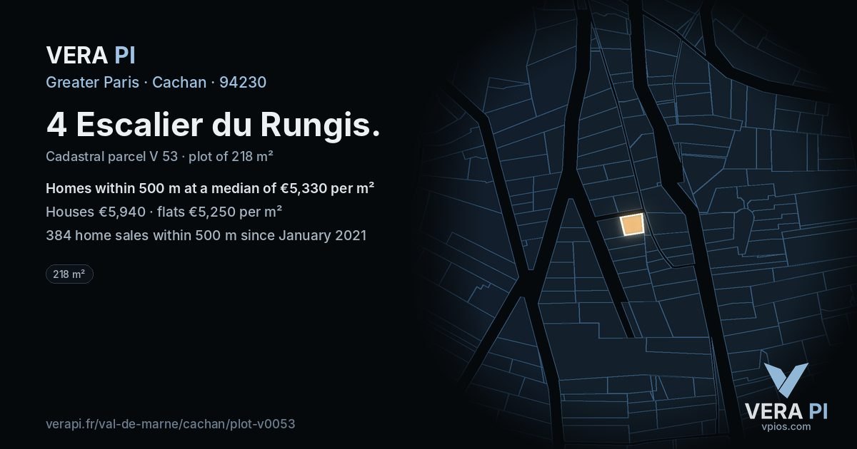 4 Escalier du Rungis, Cachan at night – the plot lit, the parcels around coloured by the prices near them