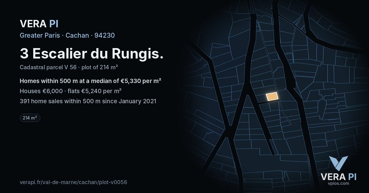 3 Escalier du Rungis, Cachan at night – the plot lit, the parcels around coloured by the prices near them