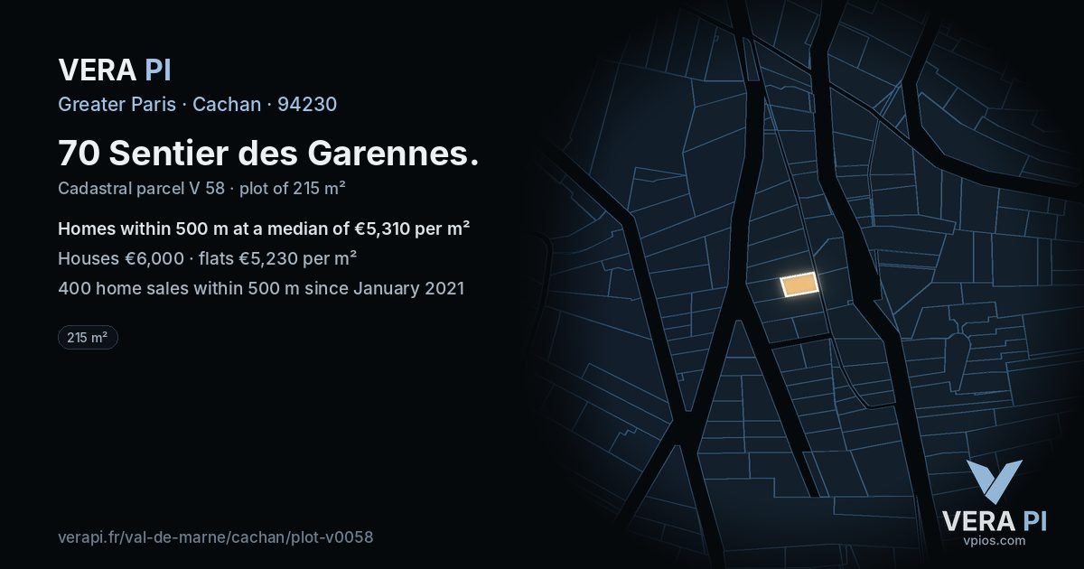 70 Sentier des Garennes, Cachan at night – the plot lit, the parcels around coloured by the prices near them