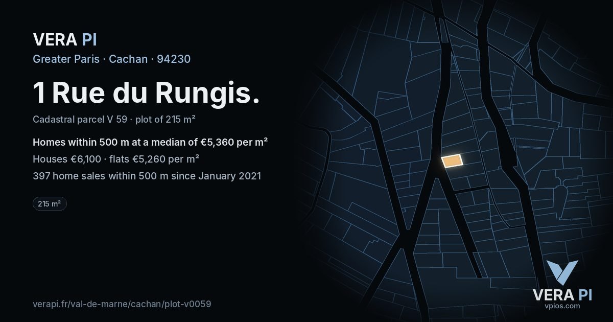1 Rue du Rungis, Cachan at night – the plot lit, the parcels around coloured by the prices near them