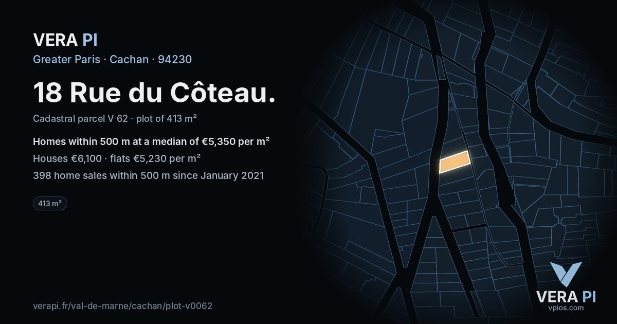 18 Rue du Côteau, Cachan at night – the plot lit, the parcels around coloured by the prices near them