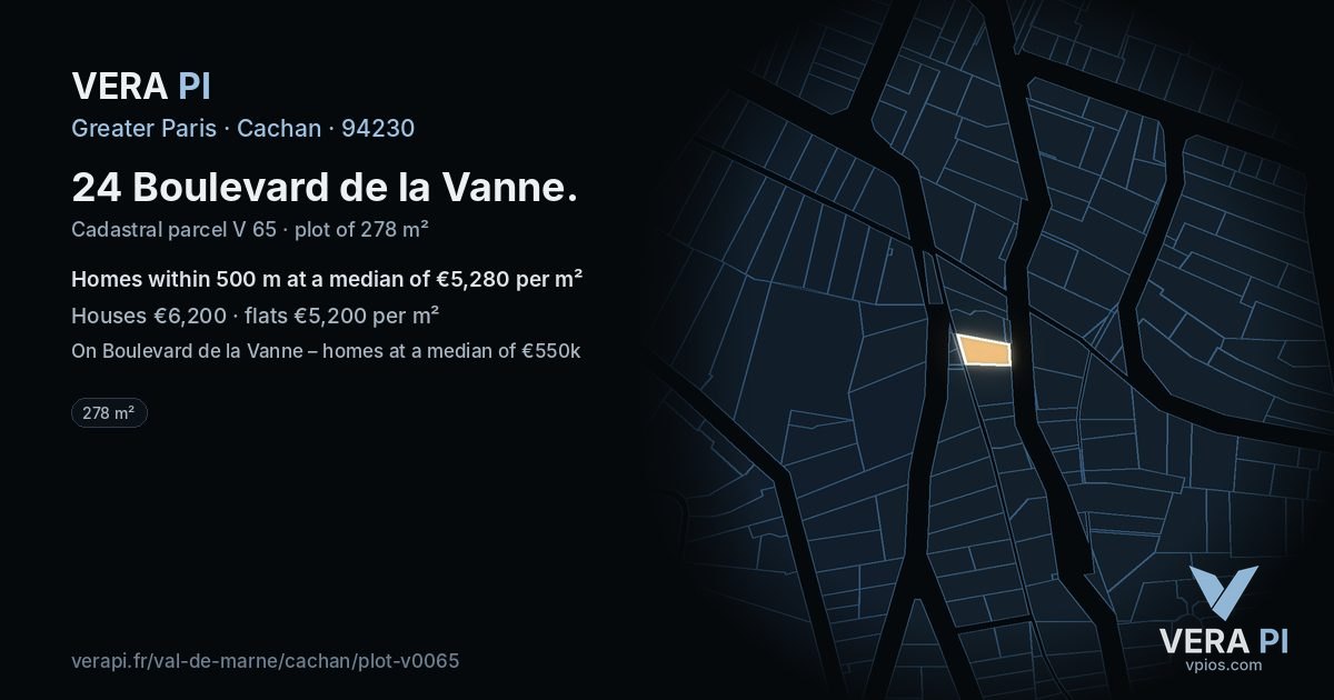 24 Boulevard de la Vanne, Cachan at night – the plot lit, the parcels around coloured by the prices near them