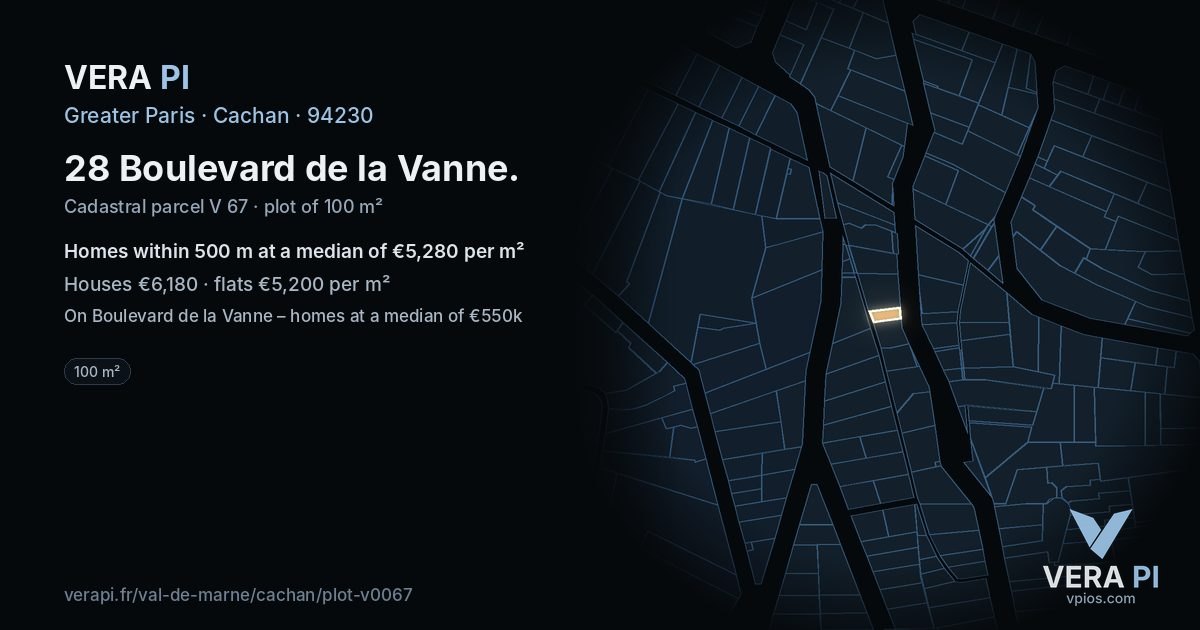 28 Boulevard de la Vanne, Cachan at night – the plot lit, the parcels around coloured by the prices near them