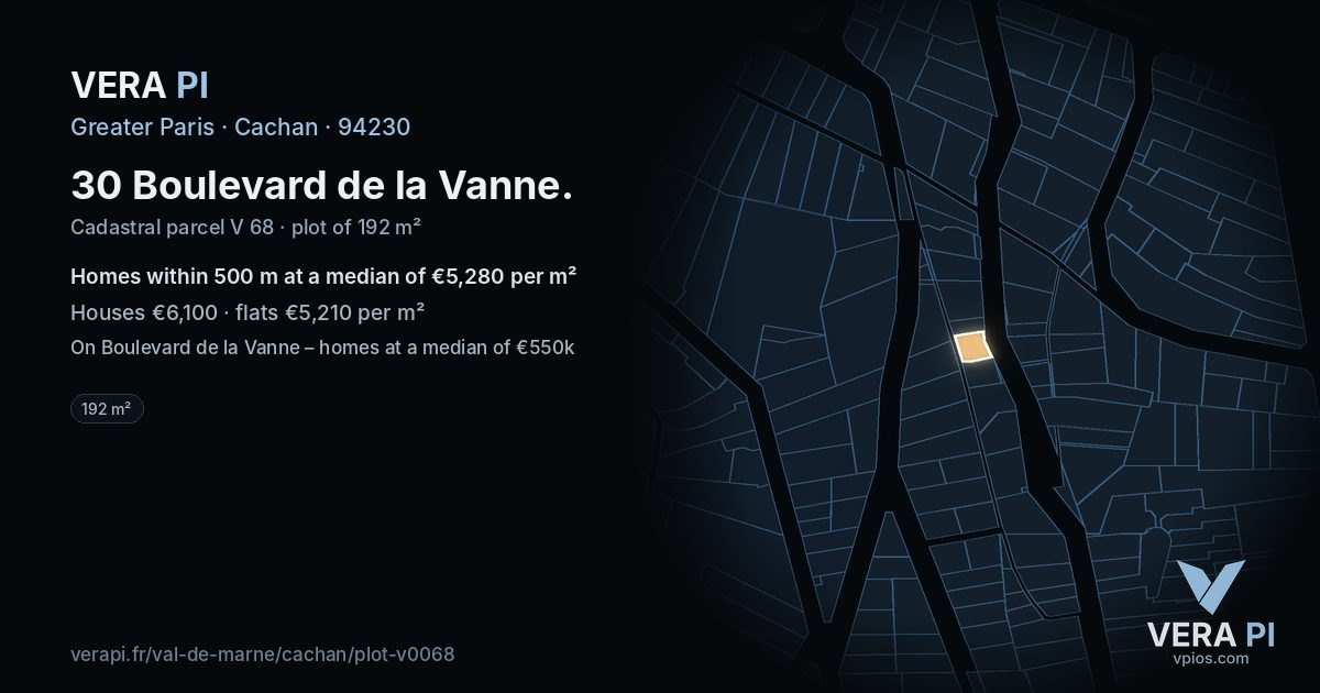 30 Boulevard de la Vanne, Cachan at night – the plot lit, the parcels around coloured by the prices near them