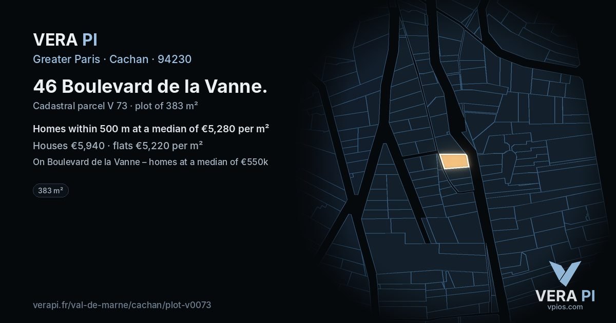 46 Boulevard de la Vanne, Cachan at night – the plot lit, the parcels around coloured by the prices near them