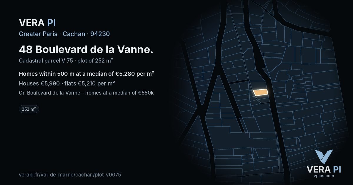 48 Boulevard de la Vanne, Cachan at night – the plot lit, the parcels around coloured by the prices near them
