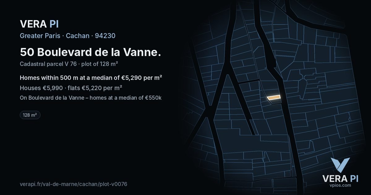 50 Boulevard de la Vanne, Cachan at night – the plot lit, the parcels around coloured by the prices near them