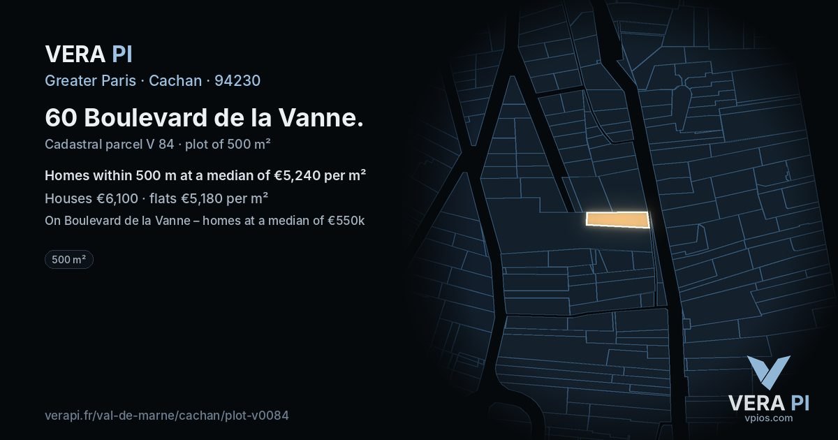 60 Boulevard de la Vanne, Cachan at night – the plot lit, the parcels around coloured by the prices near them