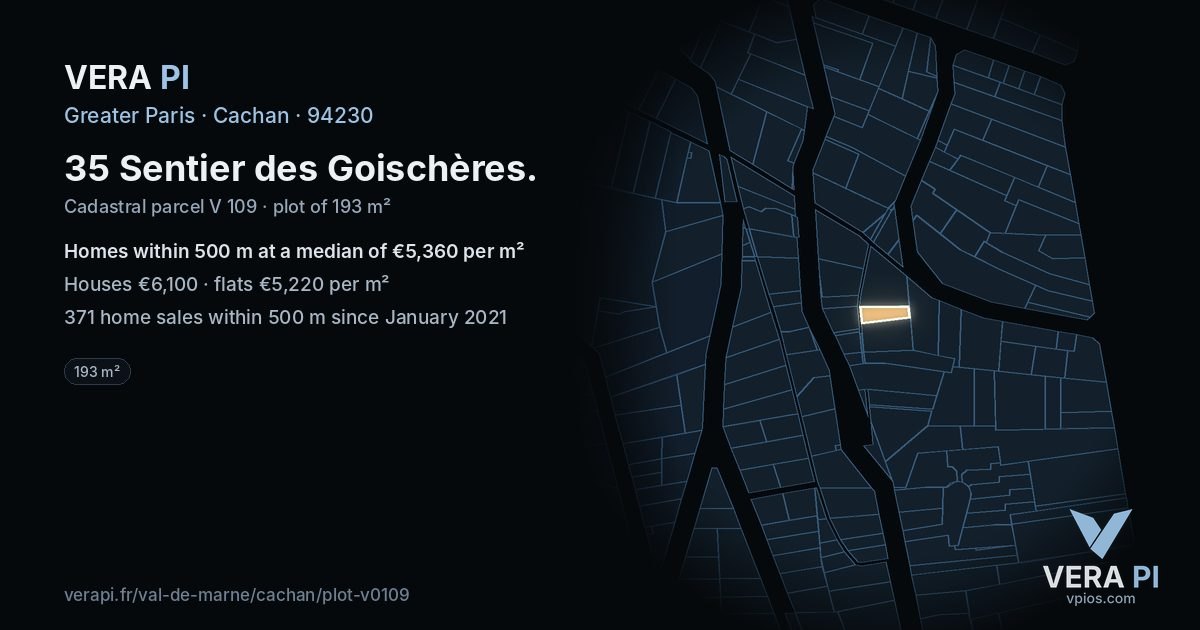 35 Sentier des Goischères, Cachan at night – the plot lit, the parcels around coloured by the prices near them