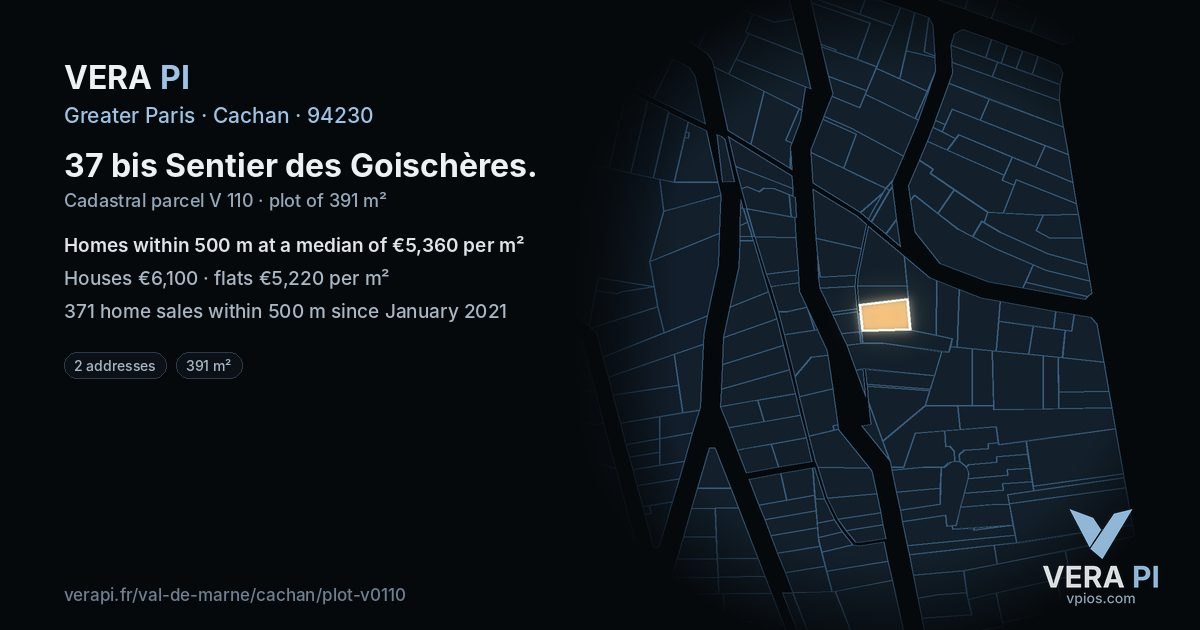 37 bis Sentier des Goischères, Cachan at night – the plot lit, the parcels around coloured by the prices near them