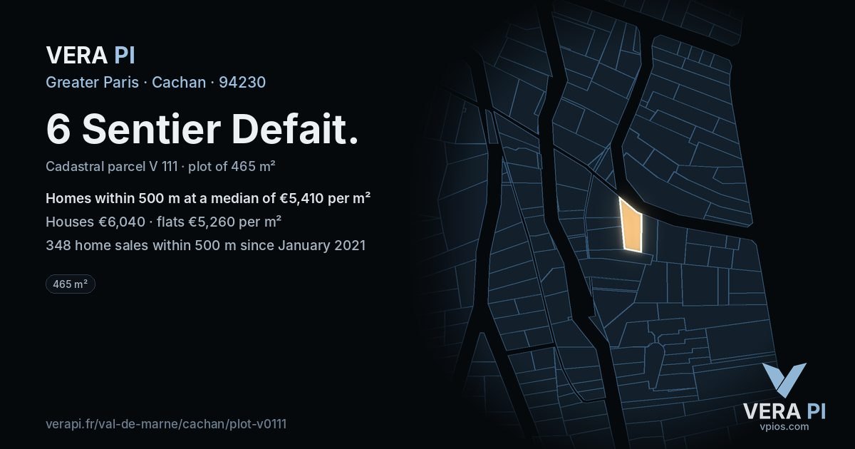 6 Sentier Defait, Cachan at night – the plot lit, the parcels around coloured by the prices near them