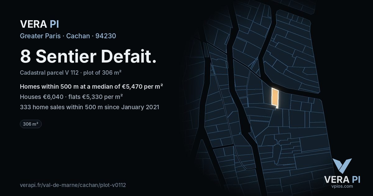 8 Sentier Defait, Cachan at night – the plot lit, the parcels around coloured by the prices near them