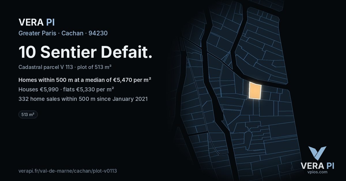 10 Sentier Defait, Cachan at night – the plot lit, the parcels around coloured by the prices near them