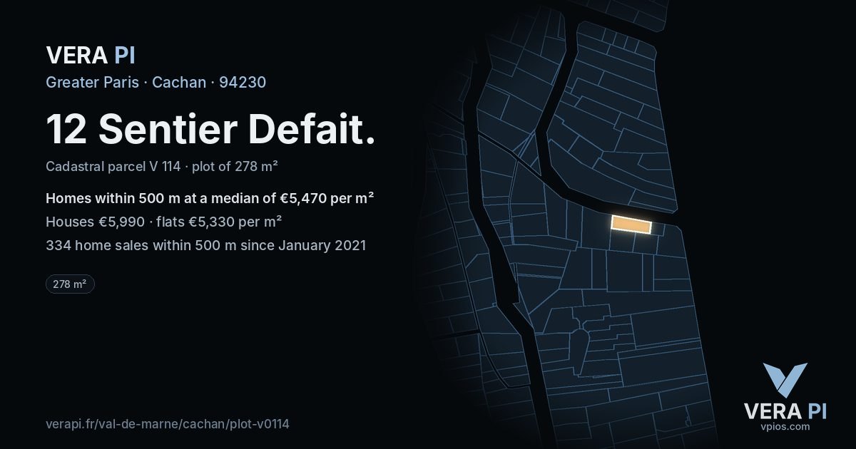 12 Sentier Defait, Cachan at night – the plot lit, the parcels around coloured by the prices near them