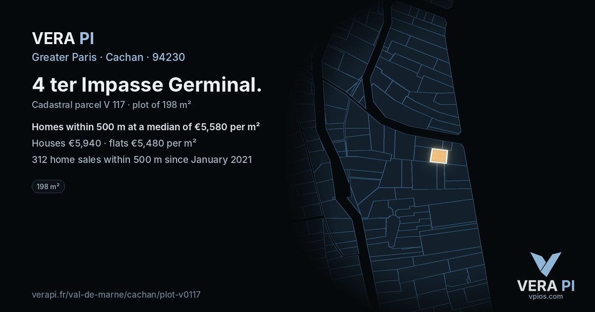4 ter Impasse Germinal, Cachan at night – the plot lit, the parcels around coloured by the prices near them