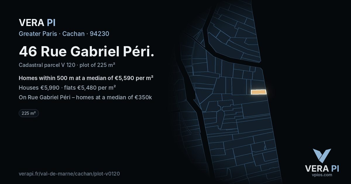 46 Rue Gabriel Péri, Cachan at night – the plot lit, the parcels around coloured by the prices near them