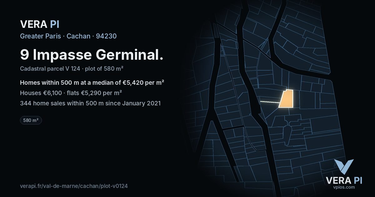 9 Impasse Germinal, Cachan at night – the plot lit, the parcels around coloured by the prices near them