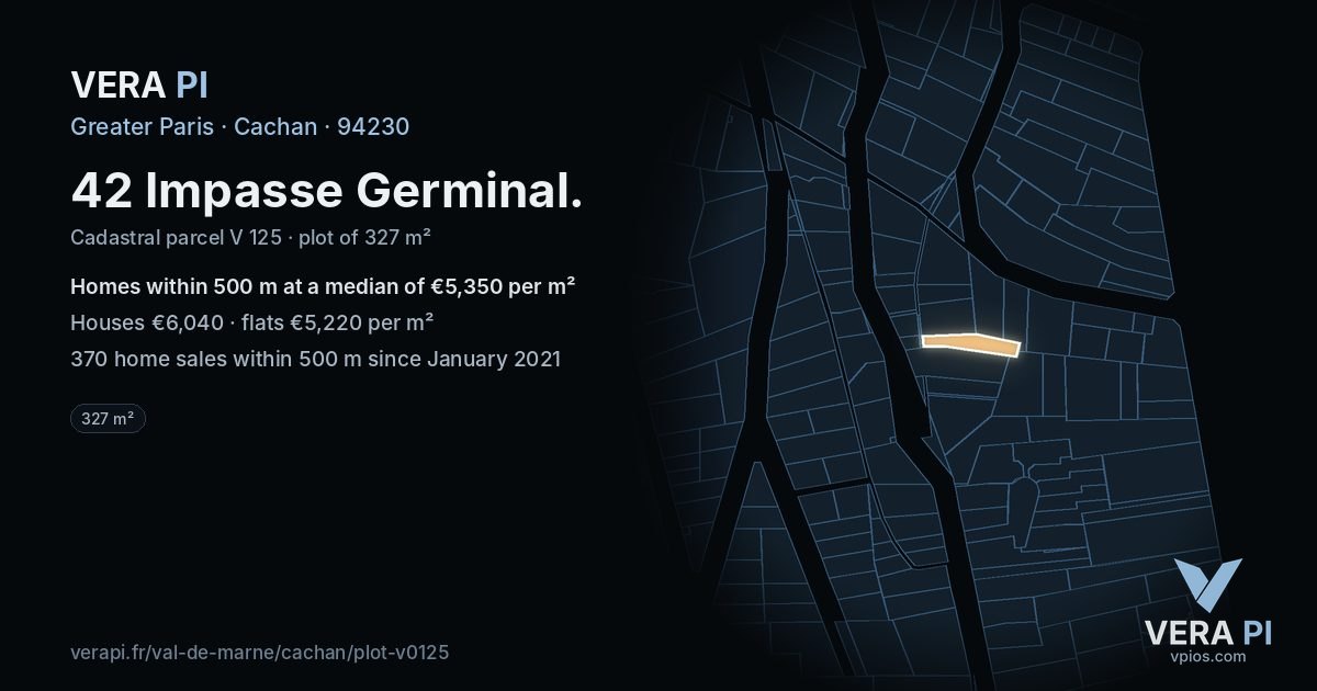 42 Impasse Germinal, Cachan at night – the plot lit, the parcels around coloured by the prices near them