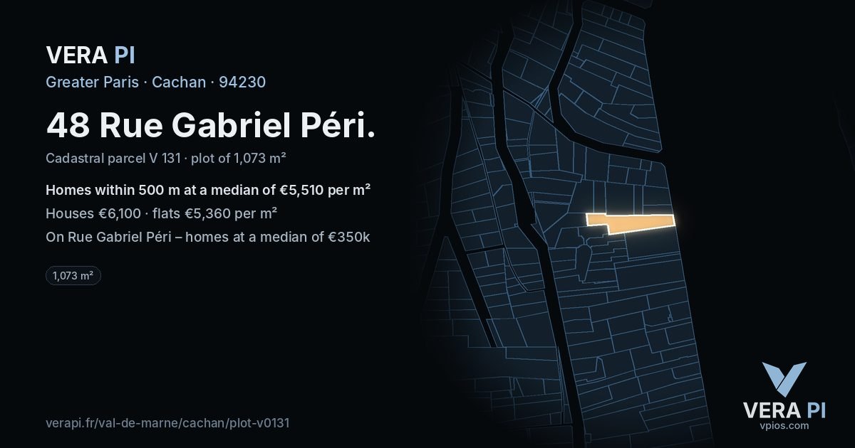 48 Rue Gabriel Péri, Cachan at night – the plot lit, the parcels around coloured by the prices near them
