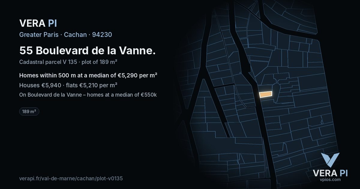 55 Boulevard de la Vanne, Cachan at night – the plot lit, the parcels around coloured by the prices near them