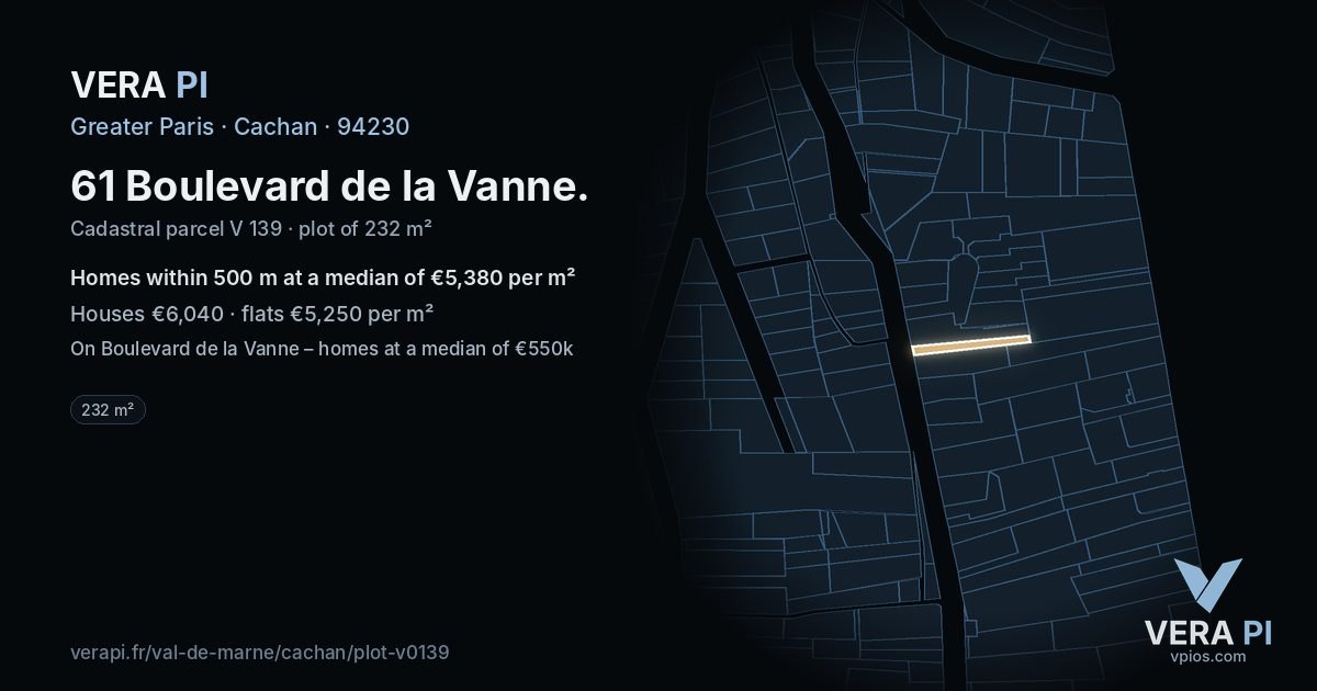 61 Boulevard de la Vanne, Cachan at night – the plot lit, the parcels around coloured by the prices near them