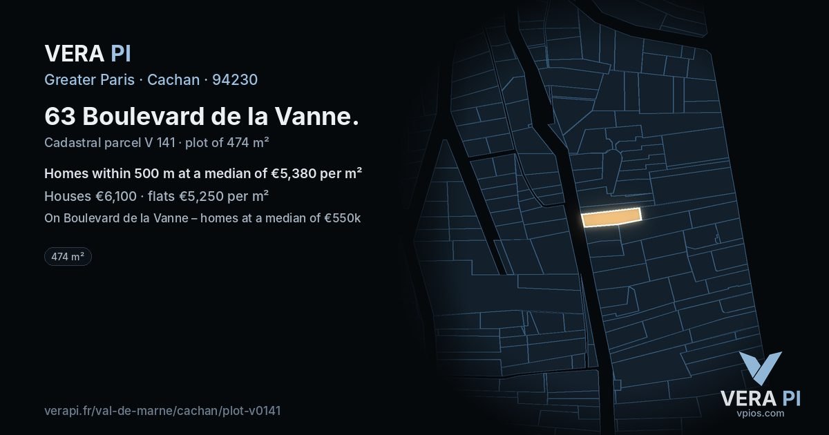 63 Boulevard de la Vanne, Cachan at night – the plot lit, the parcels around coloured by the prices near them