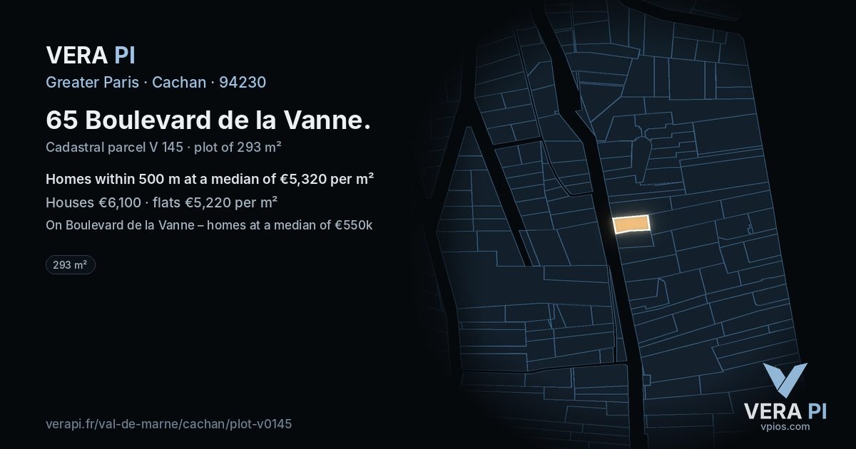 65 Boulevard de la Vanne, Cachan at night – the plot lit, the parcels around coloured by the prices near them
