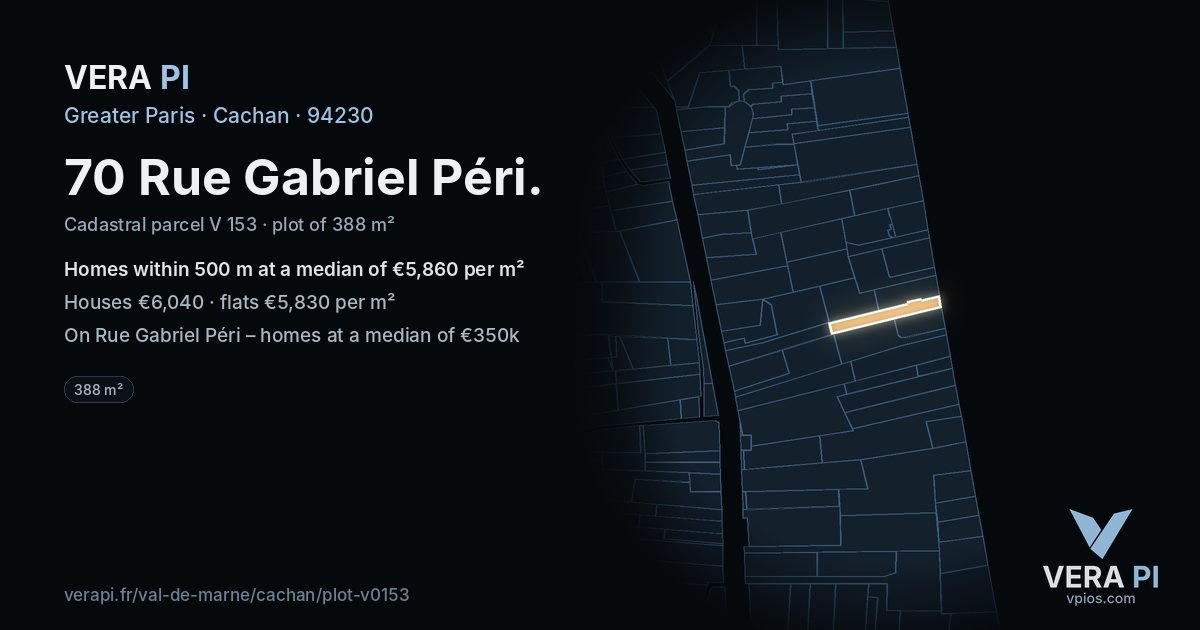 70 Rue Gabriel Péri, Cachan at night – the plot lit, the parcels around coloured by the prices near them