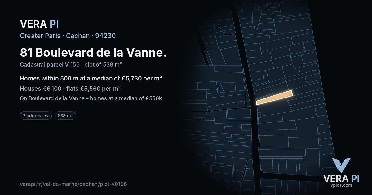 81 Boulevard de la Vanne, Cachan at night – the plot lit, the parcels around coloured by the prices near them