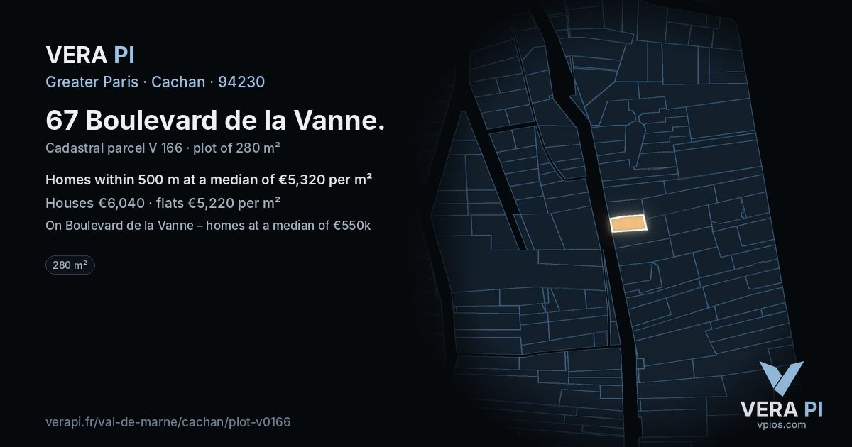 67 Boulevard de la Vanne, Cachan at night – the plot lit, the parcels around coloured by the prices near them