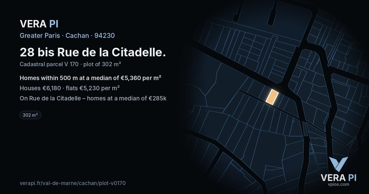 28 bis Rue de la Citadelle, Cachan at night – the plot lit, the parcels around coloured by the prices near them