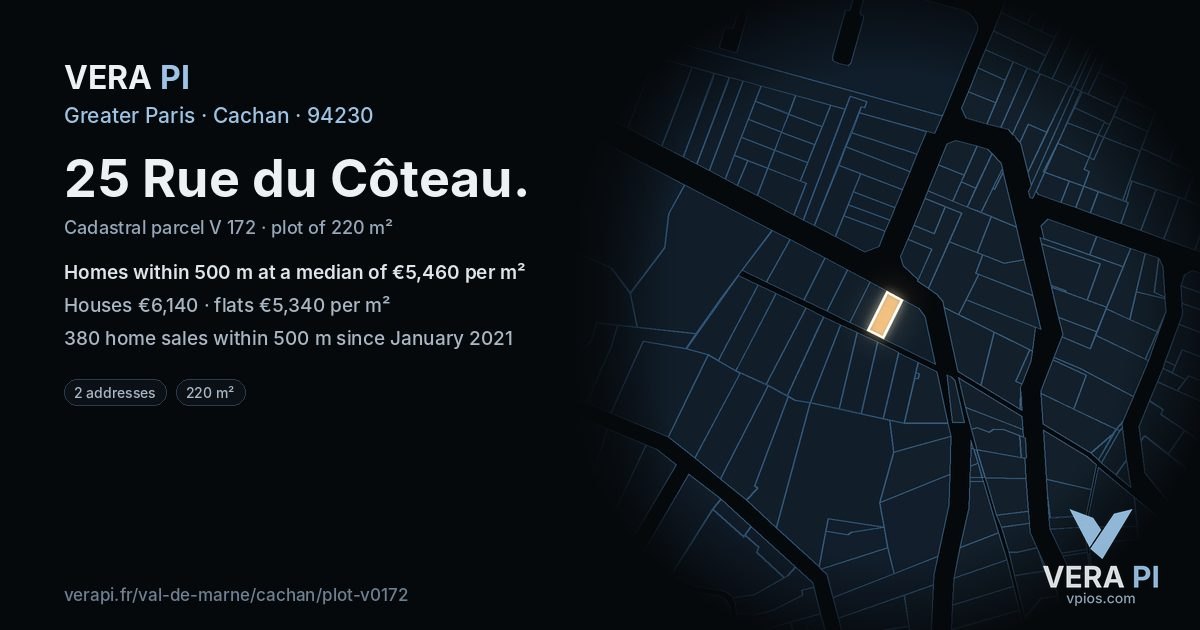25 Rue du Côteau, Cachan at night – the plot lit, the parcels around coloured by the prices near them