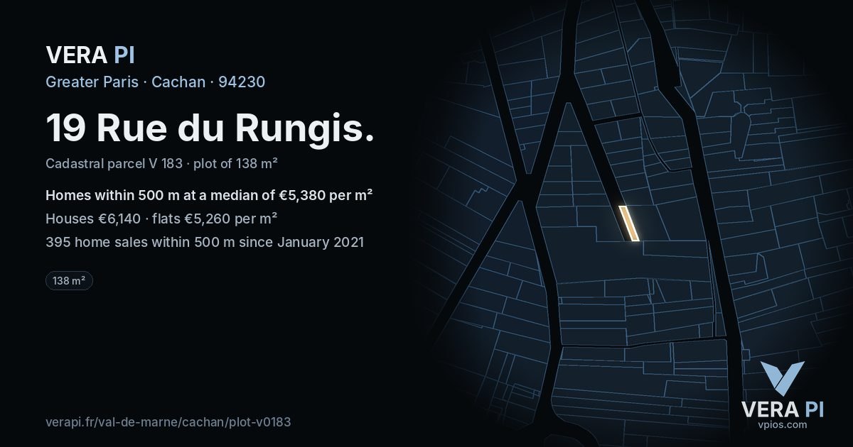 19 Rue du Rungis, Cachan at night – the plot lit, the parcels around coloured by the prices near them