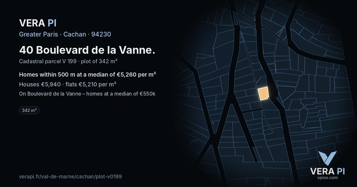40 Boulevard de la Vanne, Cachan at night – the plot lit, the parcels around coloured by the prices near them