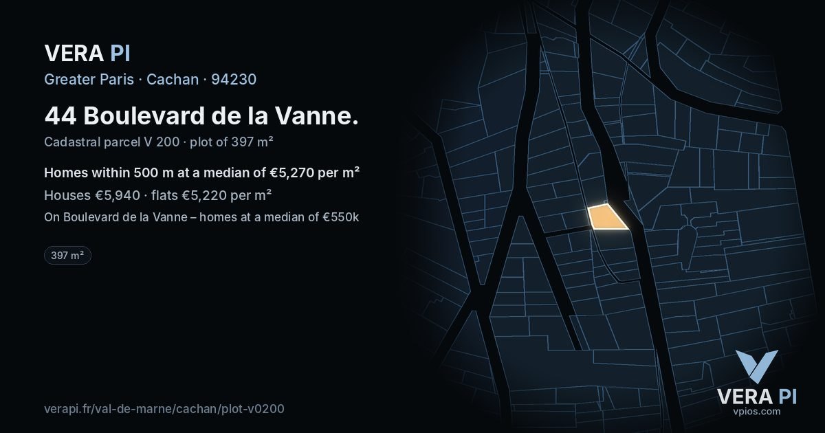 44 Boulevard de la Vanne, Cachan at night – the plot lit, the parcels around coloured by the prices near them