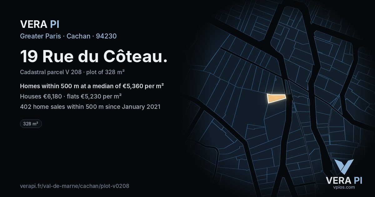 19 Rue du Côteau, Cachan at night – the plot lit, the parcels around coloured by the prices near them