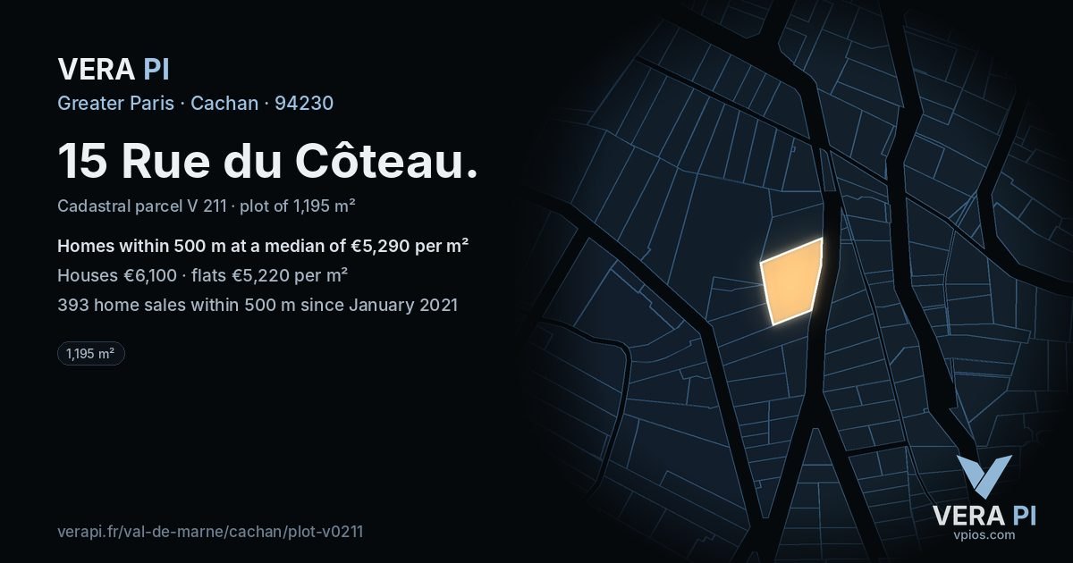 15 Rue du Côteau, Cachan at night – the plot lit, the parcels around coloured by the prices near them