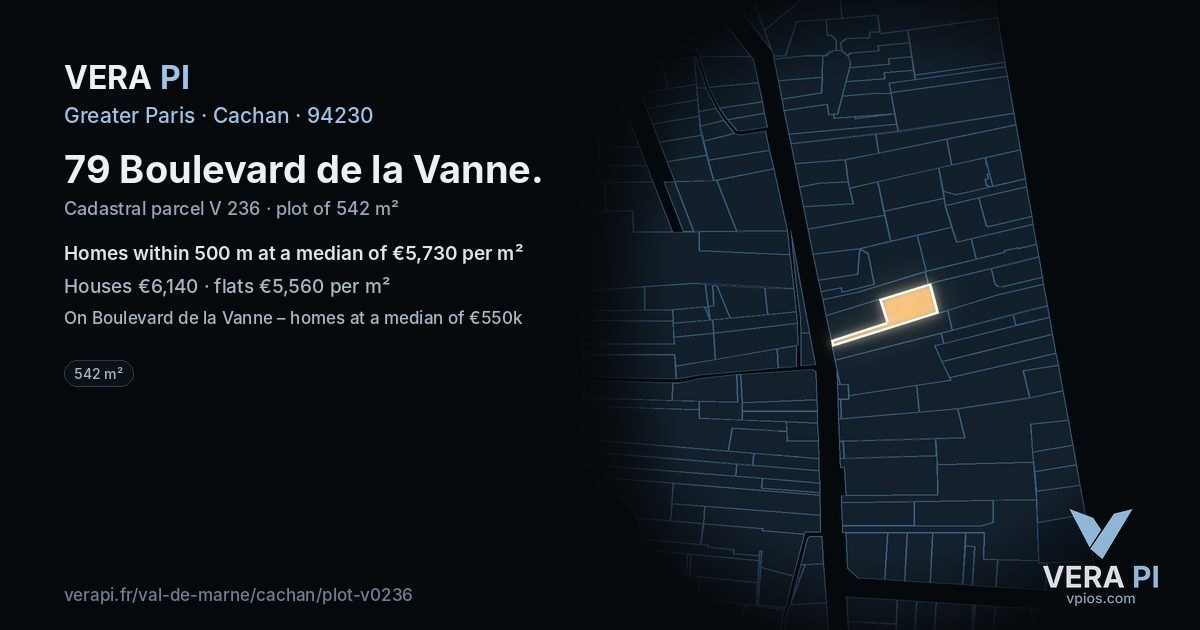 79 Boulevard de la Vanne, Cachan at night – the plot lit, the parcels around coloured by the prices near them