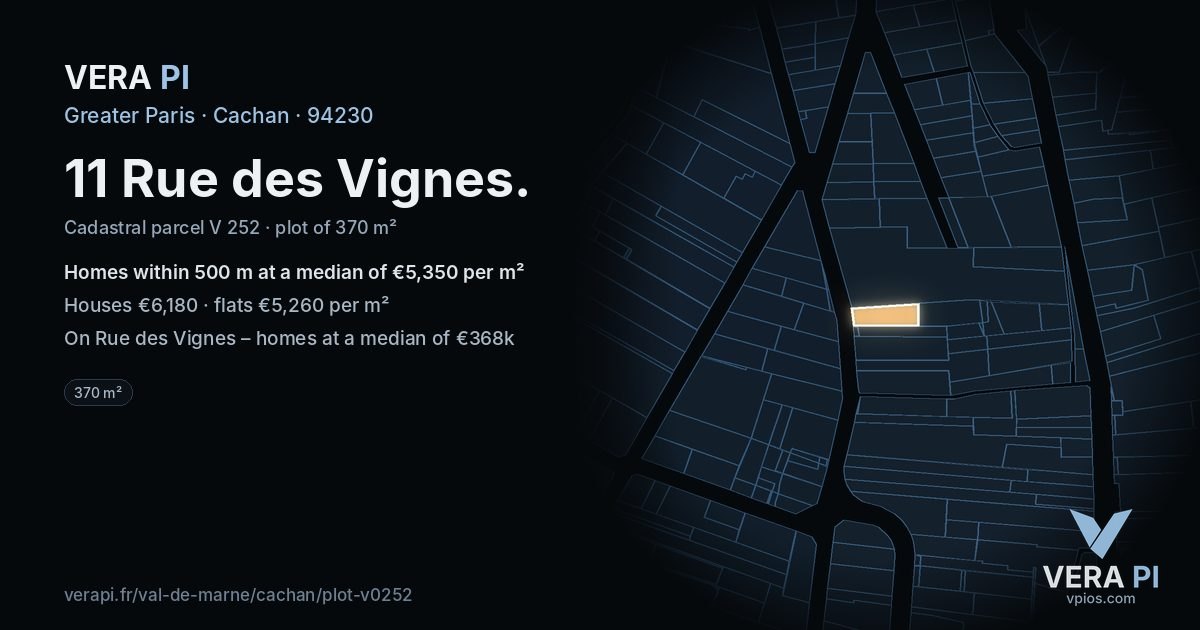 11 Rue des Vignes, Cachan at night – the plot lit, the parcels around coloured by the prices near them