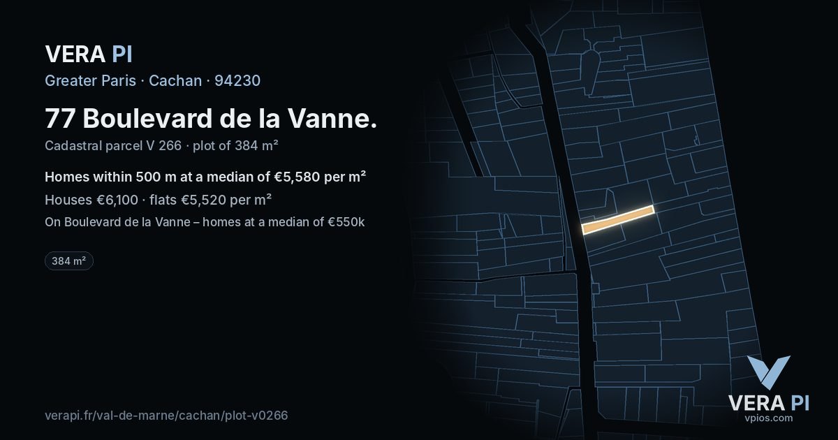 77 Boulevard de la Vanne, Cachan at night – the plot lit, the parcels around coloured by the prices near them