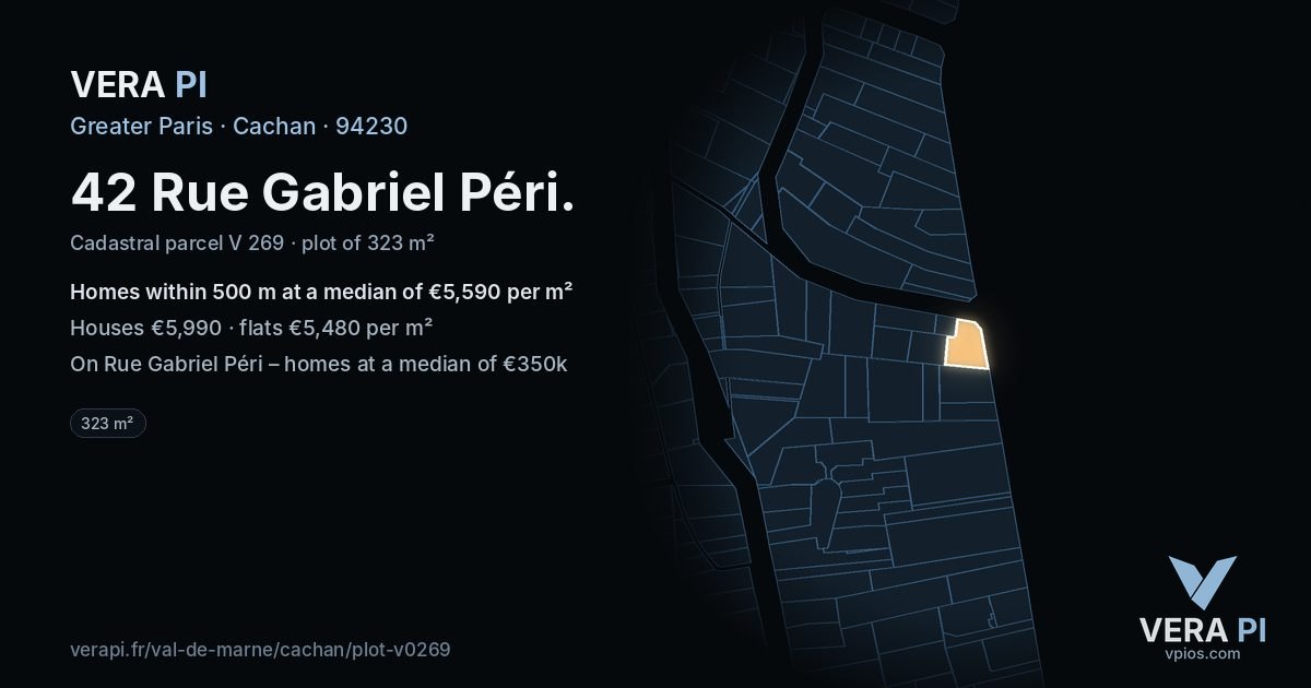 42 Rue Gabriel Péri, Cachan at night – the plot lit, the parcels around coloured by the prices near them