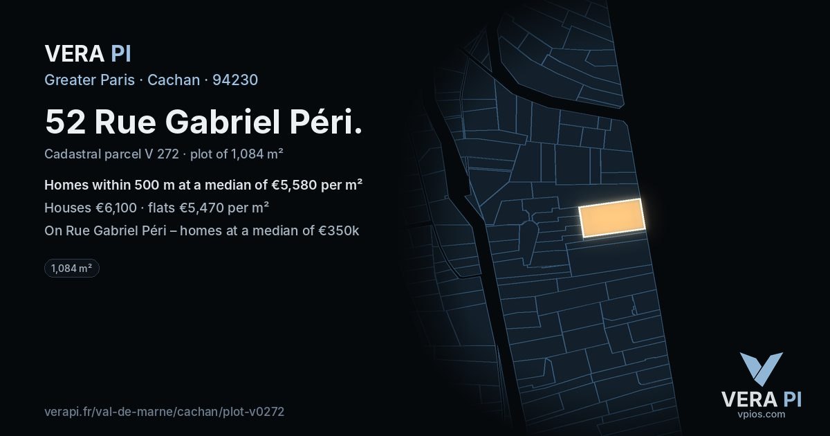 52 Rue Gabriel Péri, Cachan at night – the plot lit, the parcels around coloured by the prices near them